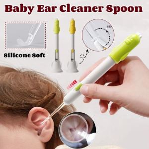 Baby Ear Cleaner Spoon Ear Wax Cleaner Picker With LED Flashlight Magnifier Soft Silicone Earpick