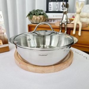 Chậu Nướng Dày Bằng Thép Không Gỉ 304 Có Hai Tai Chậu Nướng Bánh Bao Chảo Nướng Chậu Nấu Canh Chảo Nướng Bằng Thép Hợp Kim Ba Lớp