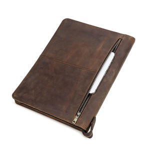 Hiram Genuine Leather Crazy Horse Leather A4 notebook cover with pen slot for iPad 11 inch Multifunctional Notebook Cover