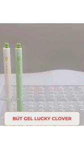 Colorlady - Hộp 6 cây bút gel xoay ngòi độc đáo họa tiết cỏ 4 lá Lucky clover bút nước mực đen mực nhanh khô ngòi 0.5mm