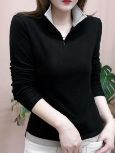 เสื้อยืดคอตั้งมีซิปครึ่งตัว ผ้าเดอร์รูมสองด้าน อบอุ่น เสื้อชั้นในฤดูใบไม้ร่วง/ฤดูหนาว สไตล์ใหม่ เสื้อยืดแฟชั่น เสื้อผ้าทำงาน