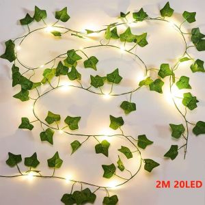 2M Green Leaf String Lights Artificial Ivy Vine Fairy Light Wedding Party Decoration Christmas Home Room Decor Wall Plant Wreath
