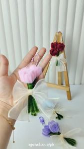 Gantungan kunci Tas Bunga TULIP TRESNA satu warna | Kawat Bulu Premium | Gantungan Tas | aksesoris