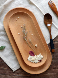 Solid Wood Tray Japanese Style Wooden Plate Afternoon Tea Dessert Fruit Patissier Wood Dish Tea Water Tray Oval Shaped Plate