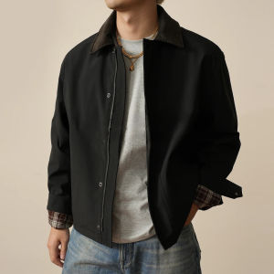 แจ็คเก็ตแบบสวมปกป้อง ZONJVNV ทรงบาร์นสไตล์สำหรับผู้ชาย แจ็คเก็ตแบบสวมปกป้องแบบลำลองสไตล์ย้อนยุคฤดูใบไม้ร่วง/ฤดูหนาวใหม่