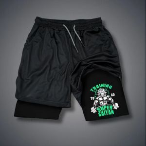 Bandai | Dragon Ball Mens Shorts Double Layer 2-in-1 Shorts Broly Japanese Anime Summer and Autumn Fake Two-piece Casual Design Pants