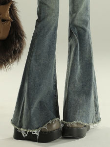 High Waist Bell Bottom Denim Jeans Womens Straight Leg Frayed Tassel Retro Style Blue Jeans Fall Collection 2025