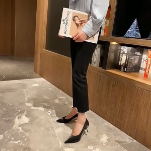 LADYSFSV 2 inch Black Satin Close Shoes with Heels Pointed Toe Stiletto Heels Formal Office Shoes for Women Party Evening