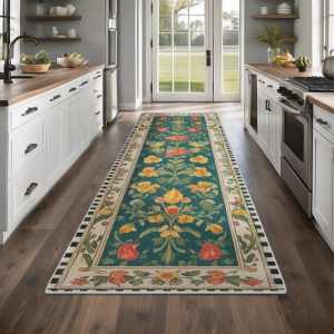 VIKAMA Vintage Floral Corridor Carpet Machine washable Home Decor Laundry room Non-slip Stain-resistant Balcony Fashion Mat