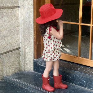 เด็กสาวฤดูร้อนเสื้อผ้าชุดเสื้อและกางเกงขาสั้นลายจุดชุดกีฬาผู้หญิง PP กางเกงขาสั้นฟักทองกางเกงขาสั้นเด็กวัยหัดเดินเสื้อยืดแขนกุด