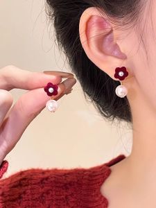 Hoa Tai Nhung Nhung Nhựa Hình Hoa Pha Lê Cho Năm Mới Phụ Kiện Trang Sức Thời Trang Cho Phụ Nữ Đính Kim Loại Vàng Và Bạc