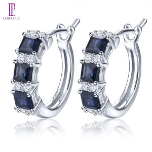 Lohaspie Jewelry Genuine 1.6 Carats Solid Sterling Silver 925 Drop Earring Original Natural Blue Sapphire Drop Earring Square Cut Gemstone Blue Sapphire Earring For Woemn Jewelry