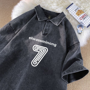 Heavyweight Pure Cotton Washed Short Sleeve Polo Shirt Mens Summer Trendy Loose Teen Casual Collar T-Shirt Upper Apparel