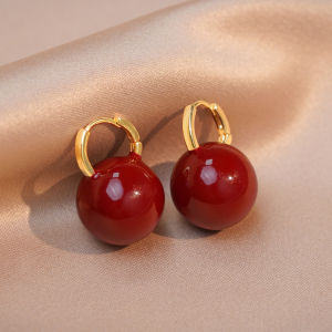 Pianist | Red Round Pearl Womens S925 Silver Anti-Allergy Earring
