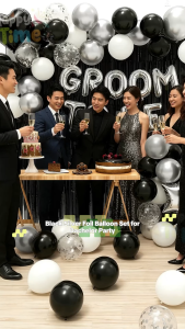 【Happy Time Combine Set】Black Silver Bachelor Party Balloons Set Groom To Be Foil Letter Banner Wedding Bridal Shower DIY Affordable Party Decoration Supplies