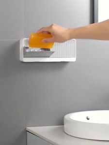 COD Soap Dish Holder Organizer Wall Mounted Drained Soaps Rack Single Double Layer Soap Case Boxes Leakproof Soap Container with Lid for Bathroom GYM Traveling Camping