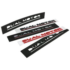 TESLA | 3D ABS Chrome Red Line Black Logo DUAL MOTOR Emblem Letters Car Styling Trunk Badge For Tesla 3 Y S X DUAL MOTOR Accessories