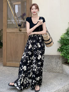 YINLUOYA | Summer Beautiful Womens Short Sleeve Print Blouse And Pants Two Piece Set Fashionable Casual Wear Comfortable Breathable Material