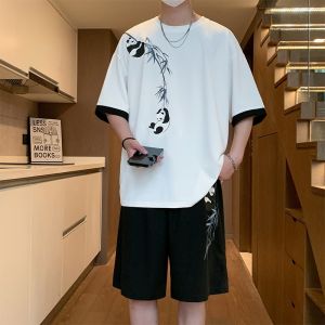 ROMON | Romon Mens Short Sleeve T-Shirt Set Ice Silk Casual Sports Summer New Style Two-Piece Suit Polyester Fiber Youth Fashion
