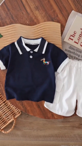 Baju Kanak Kanak Lelaki Set Model Terkini Polo Tshirt Kapas Bernafas Sulaman Kuda Longgar Seluar Cargo Gaya Korea Daily Wear Musim Panas Cool Wear Untuk Keluar Baju Jalan