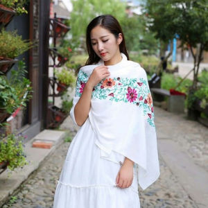 Khăn Choàng Mềm Mại Thêu Hoa Phong Cách Dân Tộc Bằng Vải Lanh Cotton Mùa Hè Chống Nắng Khăn Choàng Mùa Thu Ấm Áp Cho Nữ