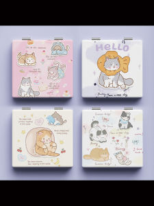 Mini Hand-Painted Cat Makeup Mirror Double-Sided Folding Portable Student Dormitory Handy Cosmetic Mirror Cute Healing Style