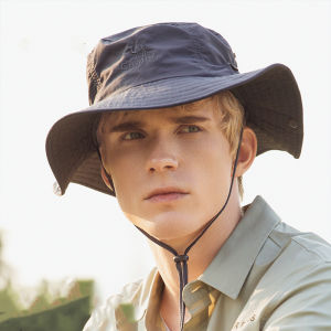 Camel outdoor large brim fisherman hat UPF 40+ sunscreen sweat absorption big hat