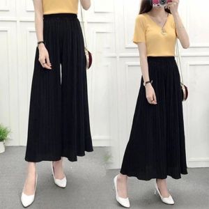 Womens Loose Pleated Wide Leg Pants Casual Trousers Polyester Fiber Natural Waist Nine Points Length Spring Season Fashion