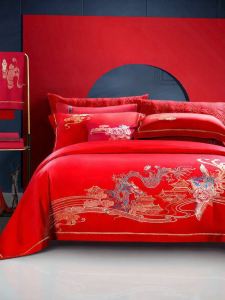 FUANNA (富安娜) | Bộ Chăn Ga Đệm Đỏ Cho Lễ Cưới