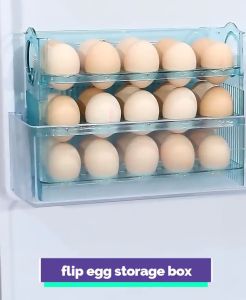 Refrigerator Organizer 3 Tier Flip Design 30 Grid Egg Holder Fresh Keeper Food Storage Rack