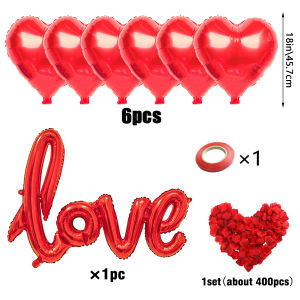 Red conjoined love balloon set with 18 inch heart-shaped balloons and simulated petals for Valentines Day wedding decoration