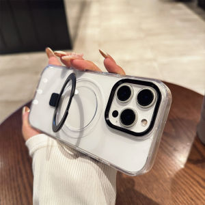 Luxury Ring Bracket Magnetic Metal Lens Case For iPhone 16 15 14 13 12 11 Pro Max Plus For Magsafe Shockproof Bumper Clear Cover