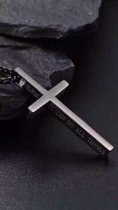 304L Stainless Steel Jesus Cross Necklace Men Women Bible Verse Spiritual Necklace for Men Jewelry
