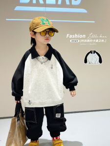 Cool Cartoon Collar Sweatshirt for Boys Casual Stylish Baby Fashionable Polo Shirt Childrens Trendy Leisure Top Spring Autumn