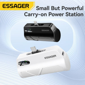 Essager PD20W แบตสำรอง5000MAh ชนิด C + พกพาขนาดเล็กชาร์จไร้สายฟ้าผ่าจอแสดงผลดิจิตอลสำหรับโทรศัพท์มือถือ Iphone16 15 Samsung Huawei Xiaomi ได้อย่างรวดเร็วจอแสดงผลดิจิตอล Type C Lightning Twoport แบตสำรอง