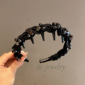 Elegant Black Crystal Anti-Slip Hairband Womens High Top Knot Hair Accessories Luxury Ogeesha Fashionable Hair Accessories