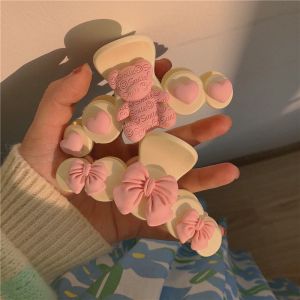 【Free Shipping】2022 Korean Style New Fashion Pink Bear Bow Hair Clip for Women Girls Cute Sweet Hairclip Hair Accessories
