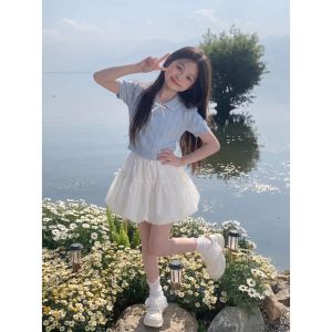 ZIRUIBABA | Trendy Stylish Korean Style Outfit Set Shortsleeve White Skirt Pants