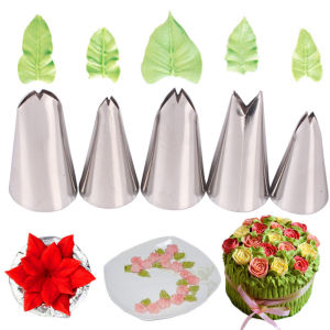 5-Piece Leaf Icing Piping Tips Set Butterfly Knot Medium Leaf Lilies Leaf Cream Cake Decorating Tips Baking Cooking Tools