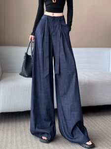 Quần Jeans Ống Rộng Cạp Cao Phong Cách Retro Cho Nữ Quần Dài Dài Đến Sàn Quần Thường Ngày Cho Mùa Thu Thiết Kế Cảm Giác Cao Cấp