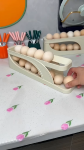 Khay đựng trứng 2 tầng tự lăn chất liệu nhựa ABS cứng cáp khay đựng trứng tự lăn gọn gàng - Khay giá đựng trứng lăn tự động để tủ lạnh thông minh tiện lợi