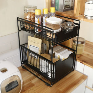 Kitchen Storage Rack Under Sink Organizer 2Tier Sliding Drawer Multipurpose Cabinet Organizer Metal Rack Rugged Durable