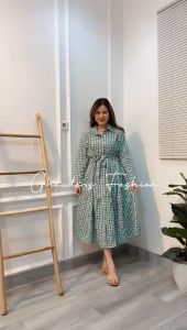 Midi Dress Tunic Gingham Button 3388-247 - Ghaudens