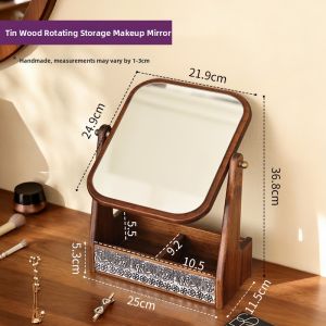 YILI DECO | Desktop Makeup Mirror Storage Box Vintage Dressing Mirror