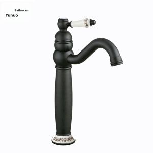 Antique Brass Above-counter Ceramic Blue and White Cold and Hot Water Faucet