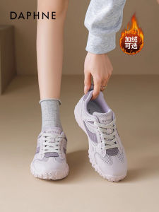 Daphne Purple Fleece Lined Sports Shoes Womens New 2025 Breathable Mesh Soft Bottom Casual Shoes Fashionable Cross Laced