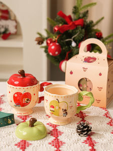 Cute Christmas Ceramic Mugs & Apple Shaped Coffee Cups: Home Use Gift for Girls