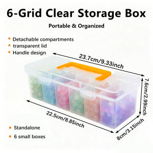 1pc Portable Handheld Transparent 6-Grid Independent DIY Bead Decoration Storage Box Desktop Bead Decoration Nail Drill Box