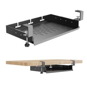 Laptop Storage Tray Fits Office Gaming,No Drill Under Desk Laptop Mount Metal Under Desk Storage Shelf with Cable Management
