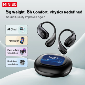 Miniso MS189 AI Translation Bluetooth Earphones Sports Wireless Headset LCD Color Touch Screen 8-Hour Battery Life Stereo Bass